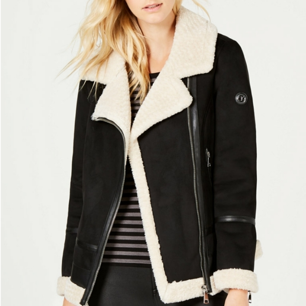 Calvin Klein Faux-Shearling Motocycle Suede Jacket Size 0XL